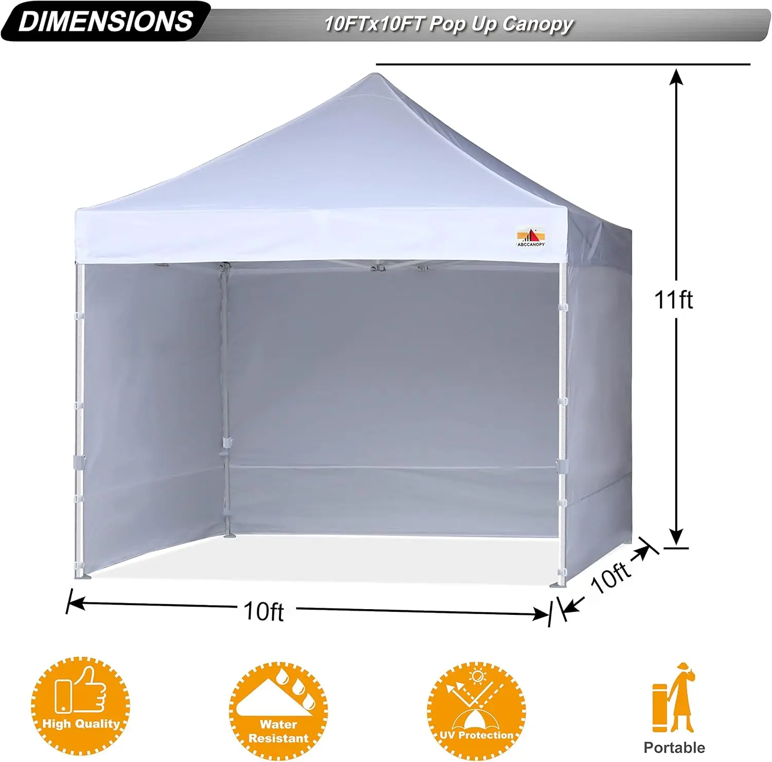 10X10 Ft Up Canopy Tent Commercial  Outdoor Canopy Premium-Series With 3 Sidewalls And Hexagonal Legs, White