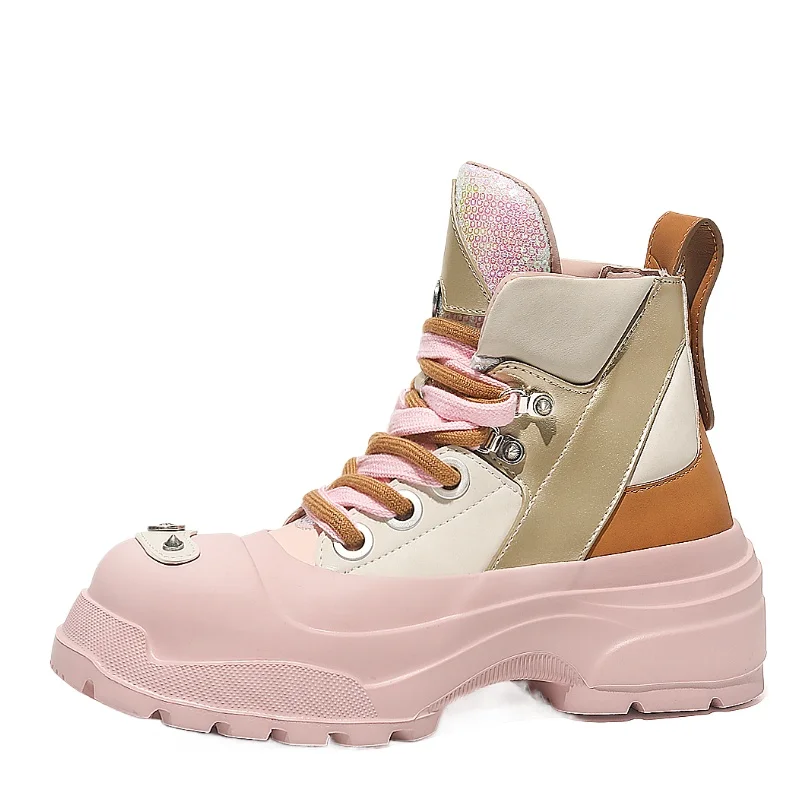 High Top Design Thick Platform 7cm Height Increasing Boots Shoes for Women's British Street Comfortable Breathable Fashion Boots