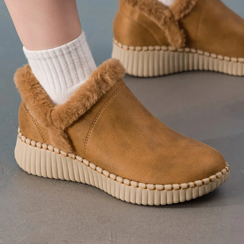 Skechers Women Fleece Lined Low Ankle Boots 30989S‑CSNT Warm Winter Wedge Booties Slip‑On Casual Daily Shoes