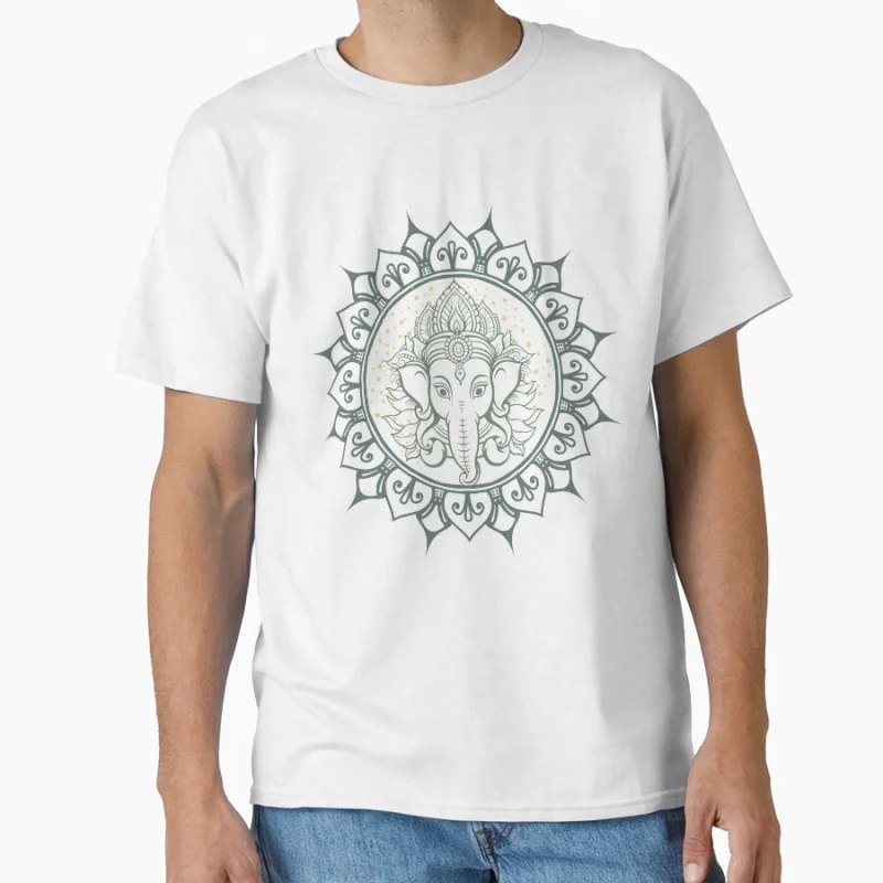 Yoga Ganesha, Hindu elephant god ganesha or Ganpati, diwali rangoli Gift t shirt for man Large size Tops 100% cotton Clothes