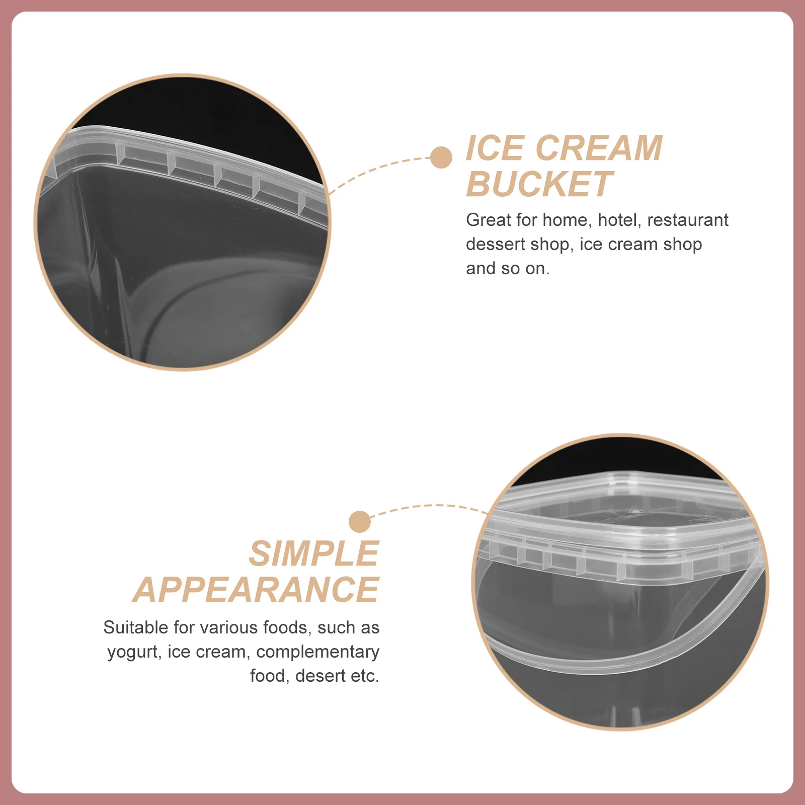 

6Pcs Ice Cream Buckets Transparent Square Storage Bins Leak-Free Lid Multipurpose Freezer Container Homemade Ice Cream Holder