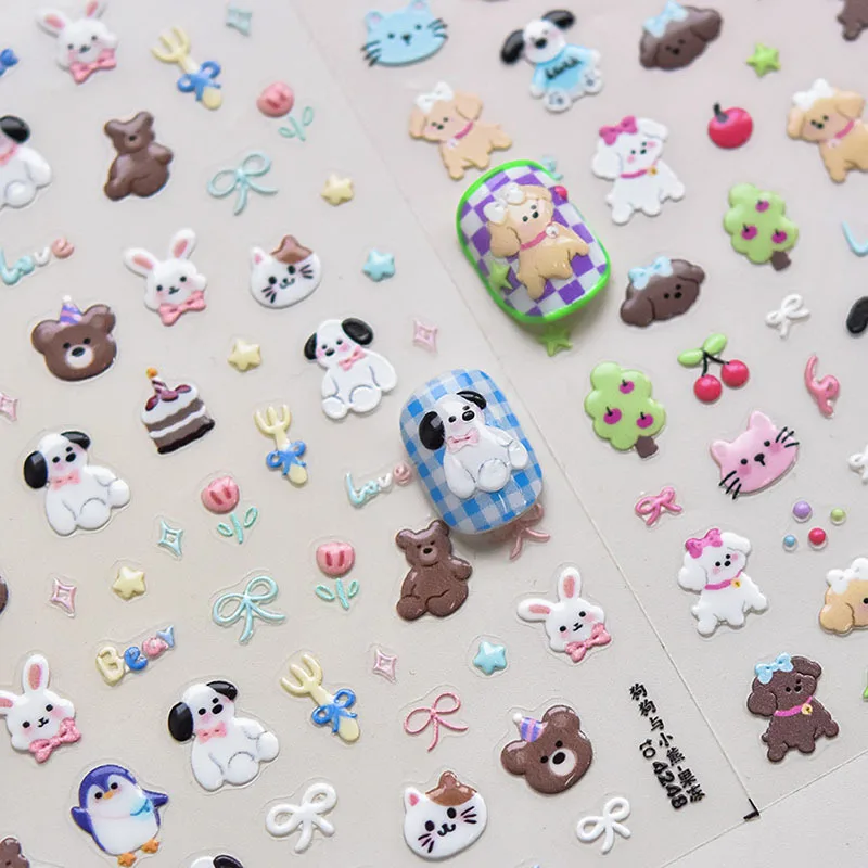 1pc Kawaii Animal Cartoon Stickers Cat Dog Bear Bowknot Decals for Students DIY Art Craft Scrapbook Party Decoration