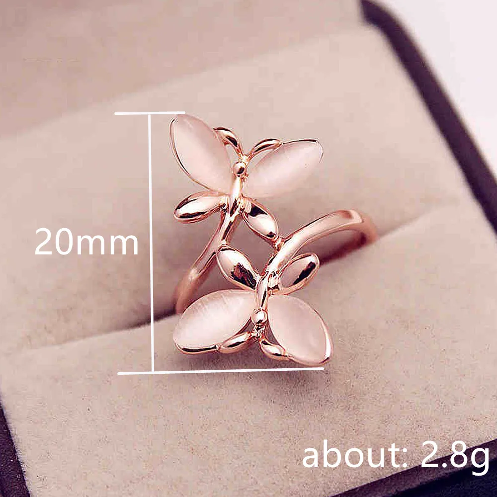 Huitan Aesthetic Pink Butterfly Finger Ring for Women Rose Gold Color Exquisite Accessories Party Fancy Gift Statement Jewelry