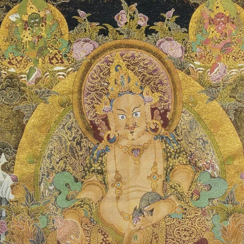 Tibetan Buddhism Yellow Jambhala Five Wealth Gods Thangka  Brocade Wall Tapestry Art for Altar Home Decor