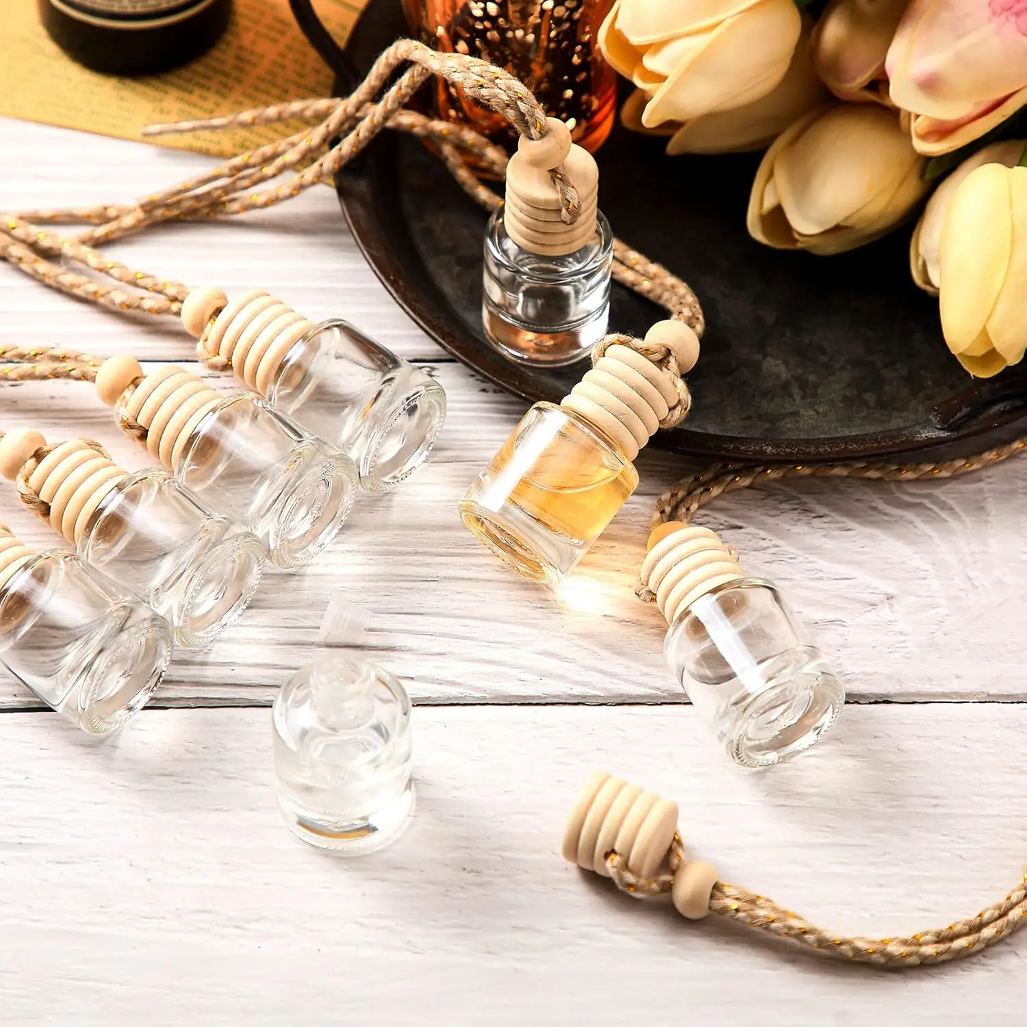 30 Stück Hängende Auto-Lufterfrischer-Diffusorflaschen, Leere Glas-Parfümfläschchen, Anhänger für Ätherische Öle, Duft-Aromatherapie-Flasche, Ornament – Detail 5