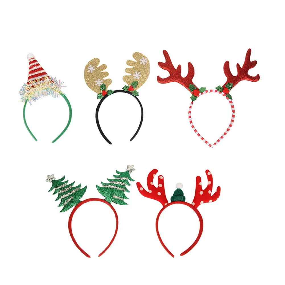 

5pcs Christmas Reindeer Horn Headbands Lightweight Holiday Party Hair Accessories Xmas Decorations Costume Headdresses