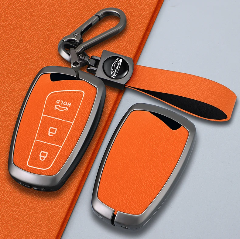 

Car Zinc Alloy Leather Remote Control Key Case For Hyundai Grand Santa Fe 3 DM Ix45 Ix35 Genesis DH Grandeur Azera HG Equus