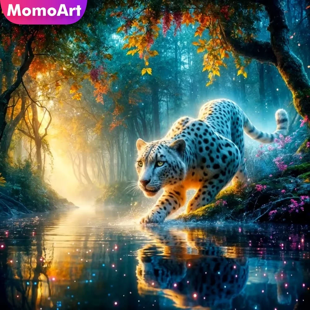 Momoart Vollquadratische und runde Diamant-Stickerei, Leoparden-Gemälde, Tier-Sets, Kunst, Diamant-Mosaik, Kreuzstich, DIY, handgefertigtes Geschenk
