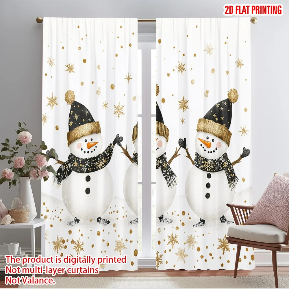 2pcs,2D plane printing Contemporary Curtains Cute Snowmen Merry Christmas Dancing (2) Polyester Fabric (without rod) Festive Use
