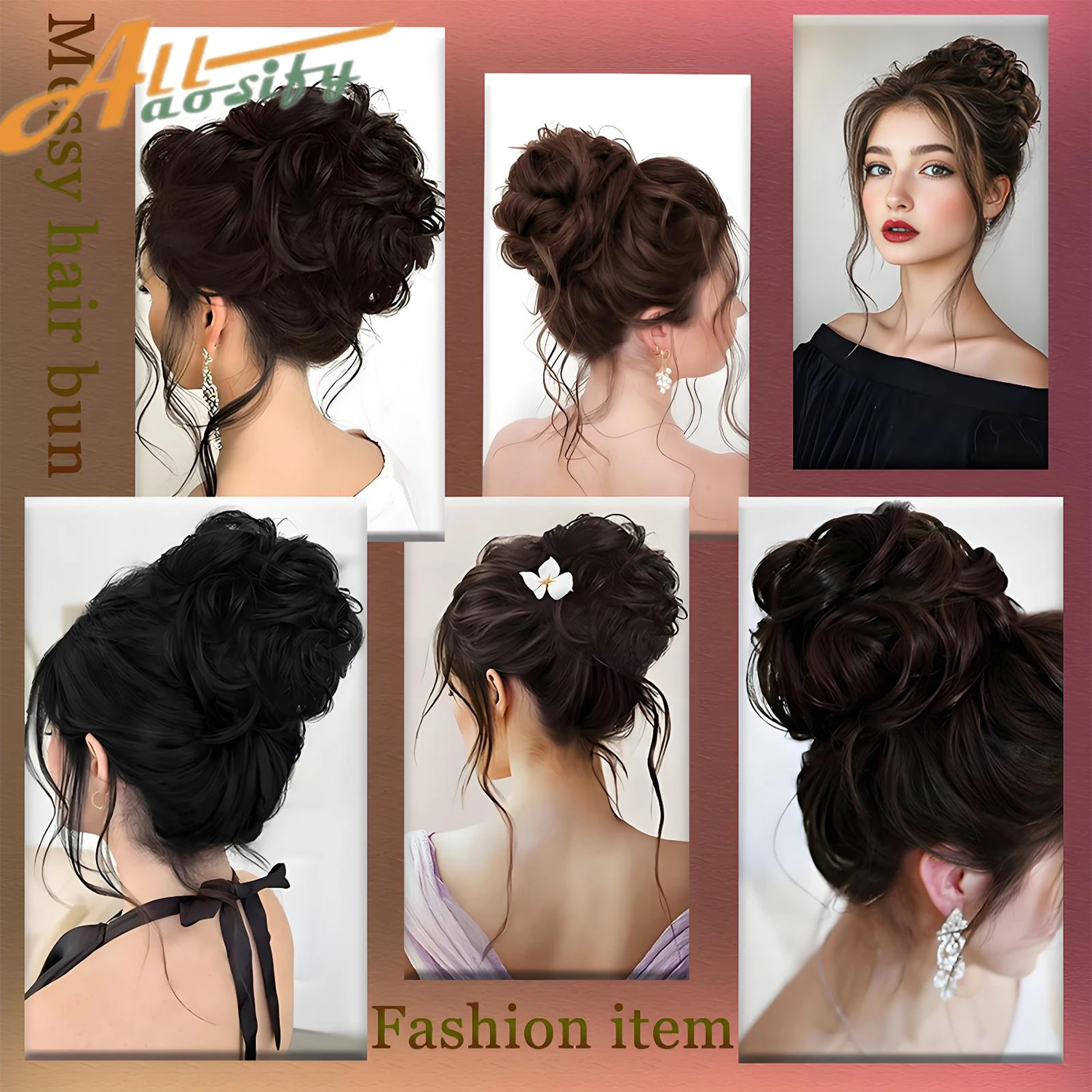 Natural black synthetic hair clip bun messy curly hair bun clip hair extension wig on a woman's ponytail image 6