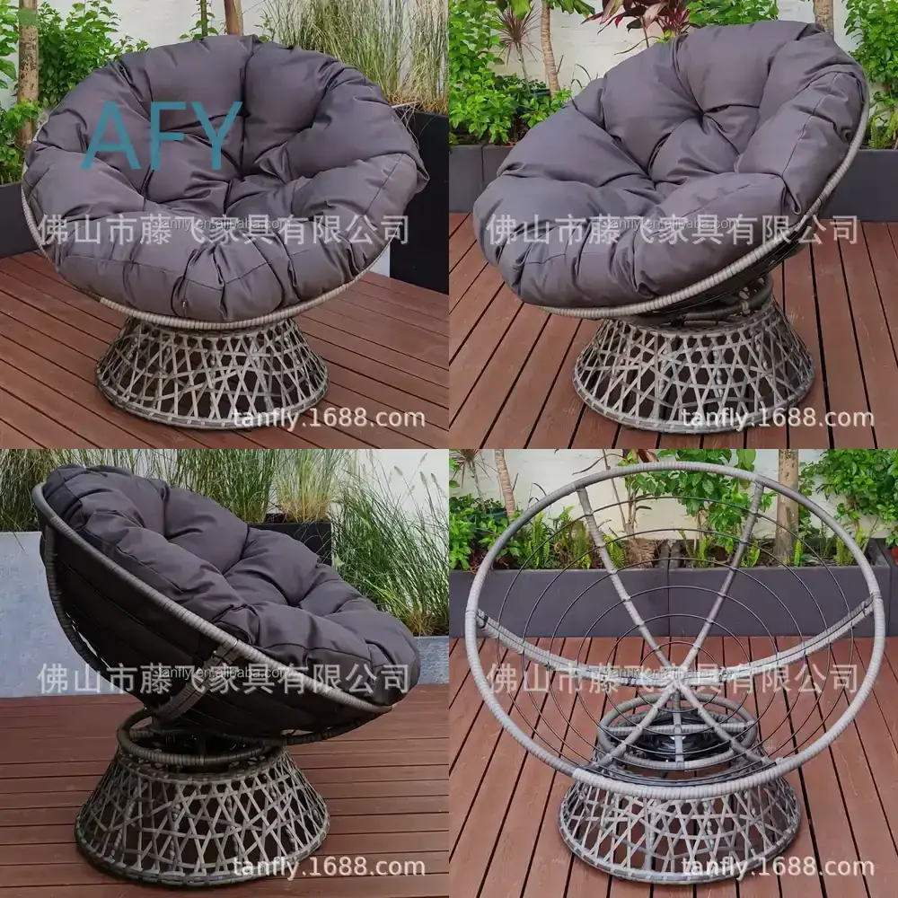 Rotating Papasan Chair for Outdoor Furniture 360 Degree Wicker Metal Radar Chair Comfortable Lounge Chair Balcony Rocking