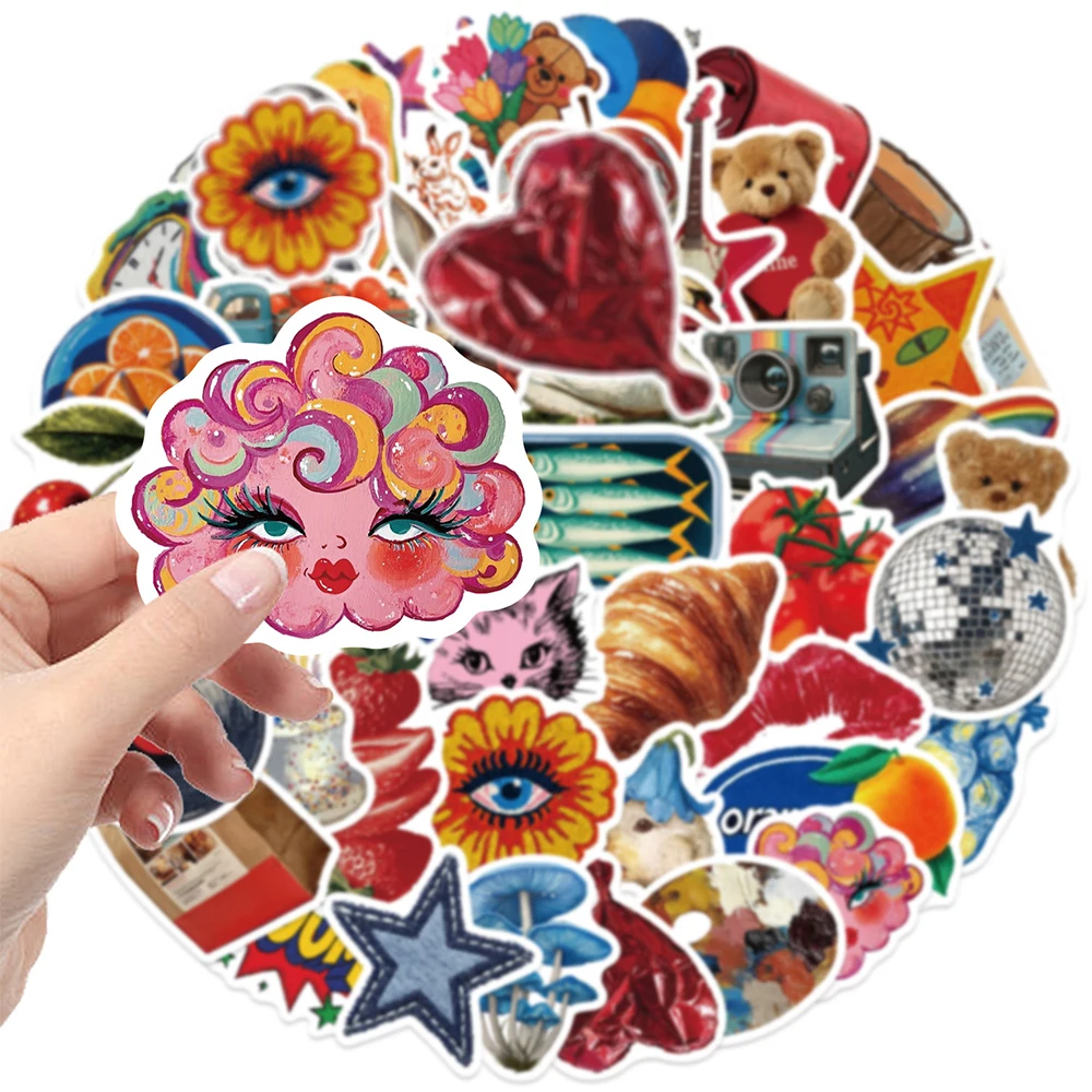

10/30/50pcs Y2K Girl Retro Aesthetic Art Stickers Cute Ins Style Pattern Decals Skateboard Luggage Phone Graffiti Sticker Decor