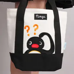Kawaii Pingu Tote Bag Penguin Question Cute Handbag Canvas Rice Bag Plush Emoji Bag Tote Bag Students Commuting Bag Shopping Bag