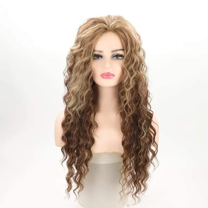 Cross-Border European and American Style Wig Women's African Small Long Hair Synthetic Wigs Gray Gold Partial Curly