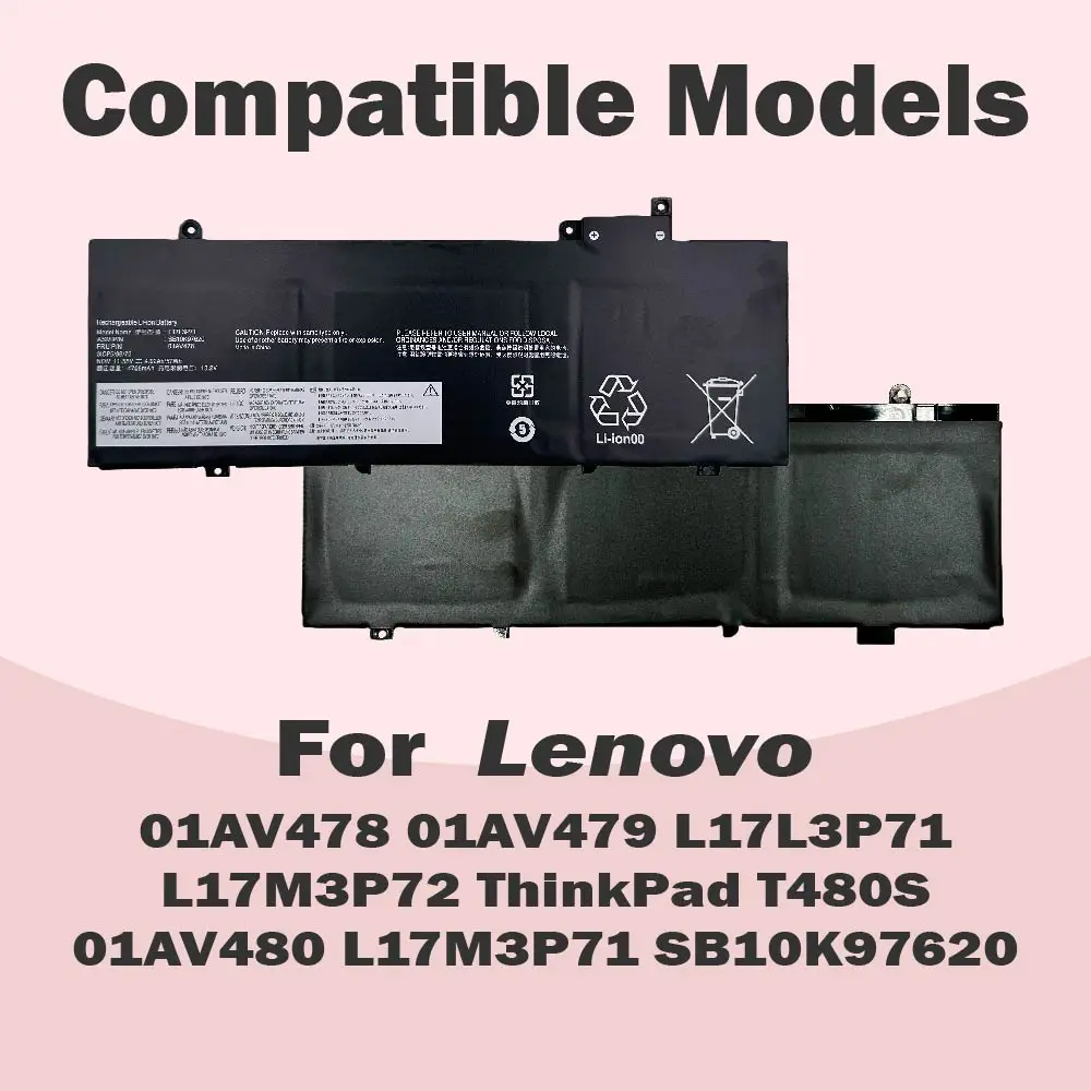01AV478 01AV480 57Wh Battery For Lenovo ThinkPad T480S L17M3P72 SB10K97622 L17M3P71 L17L3P71 01AV479 SB10K97621