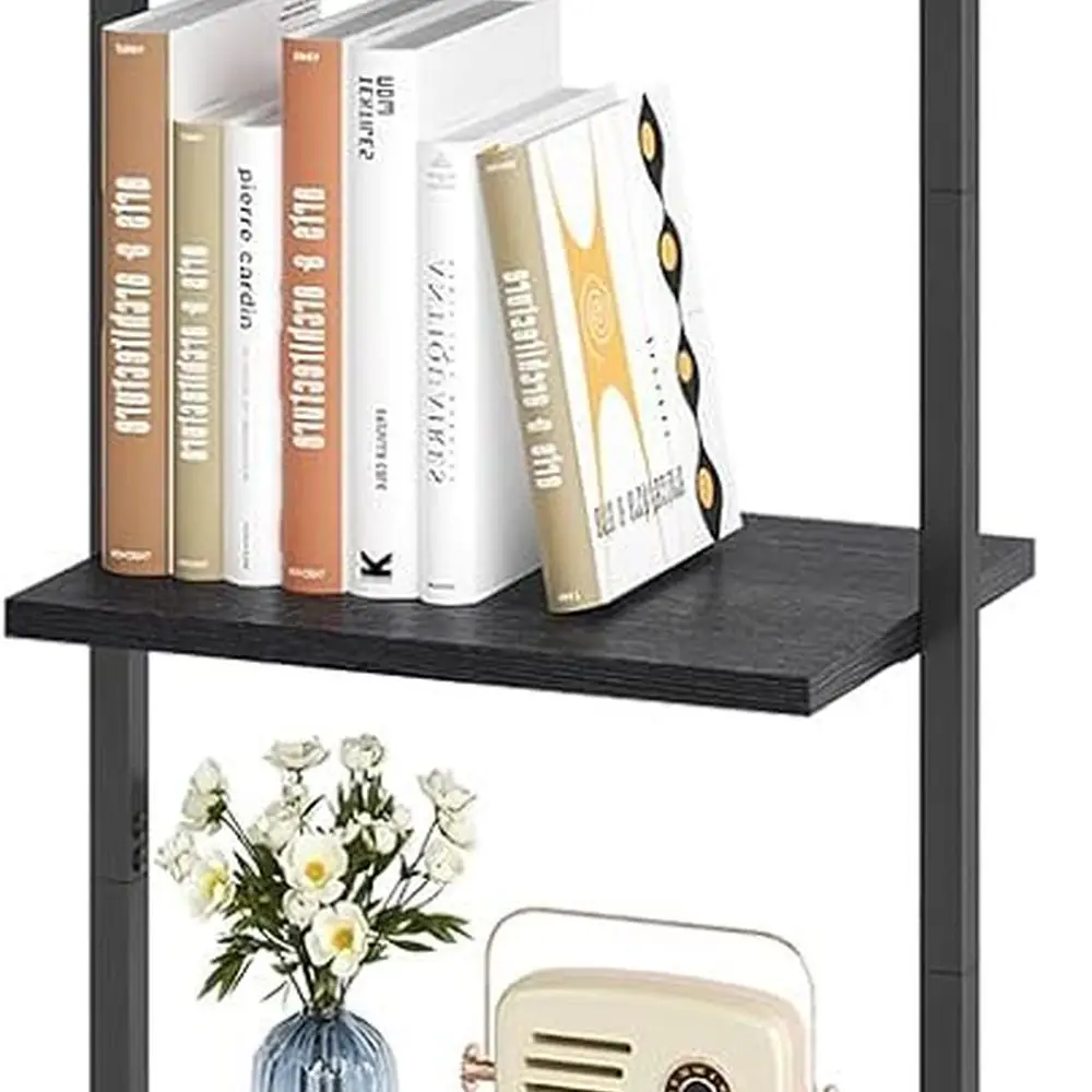 

Винтажная 5-ярусная настенная полка в металлическом каркасе, деревянный книжный шкаф для домашнего хранения, черный