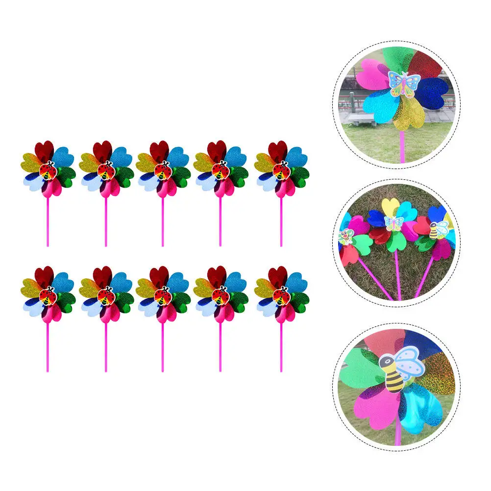 

10 шт. Декоративные садовые ветрячки, разноцветные ветряные мельницы для улицы, украшения для двора, декор для свадебных вечеринок