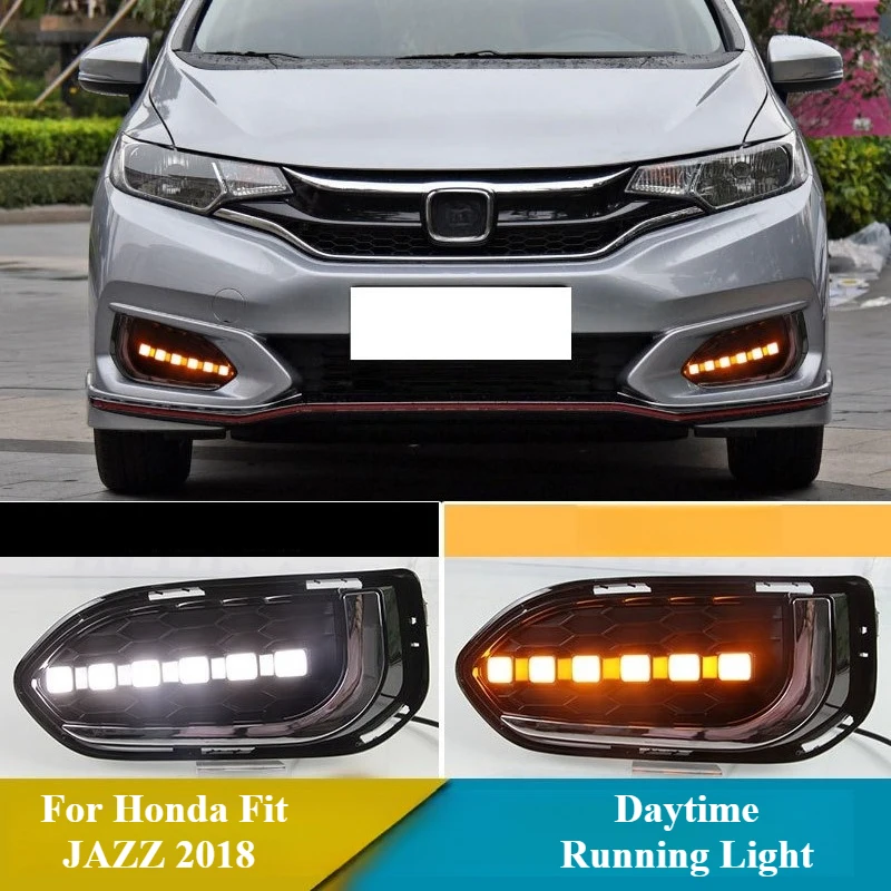 

For Honda Fit JAZZ 2018 2Pcs Car Led Daytime Running Lights Streamer Steering Modified Front Bumper Fog Lamp DRL 12V Daylights