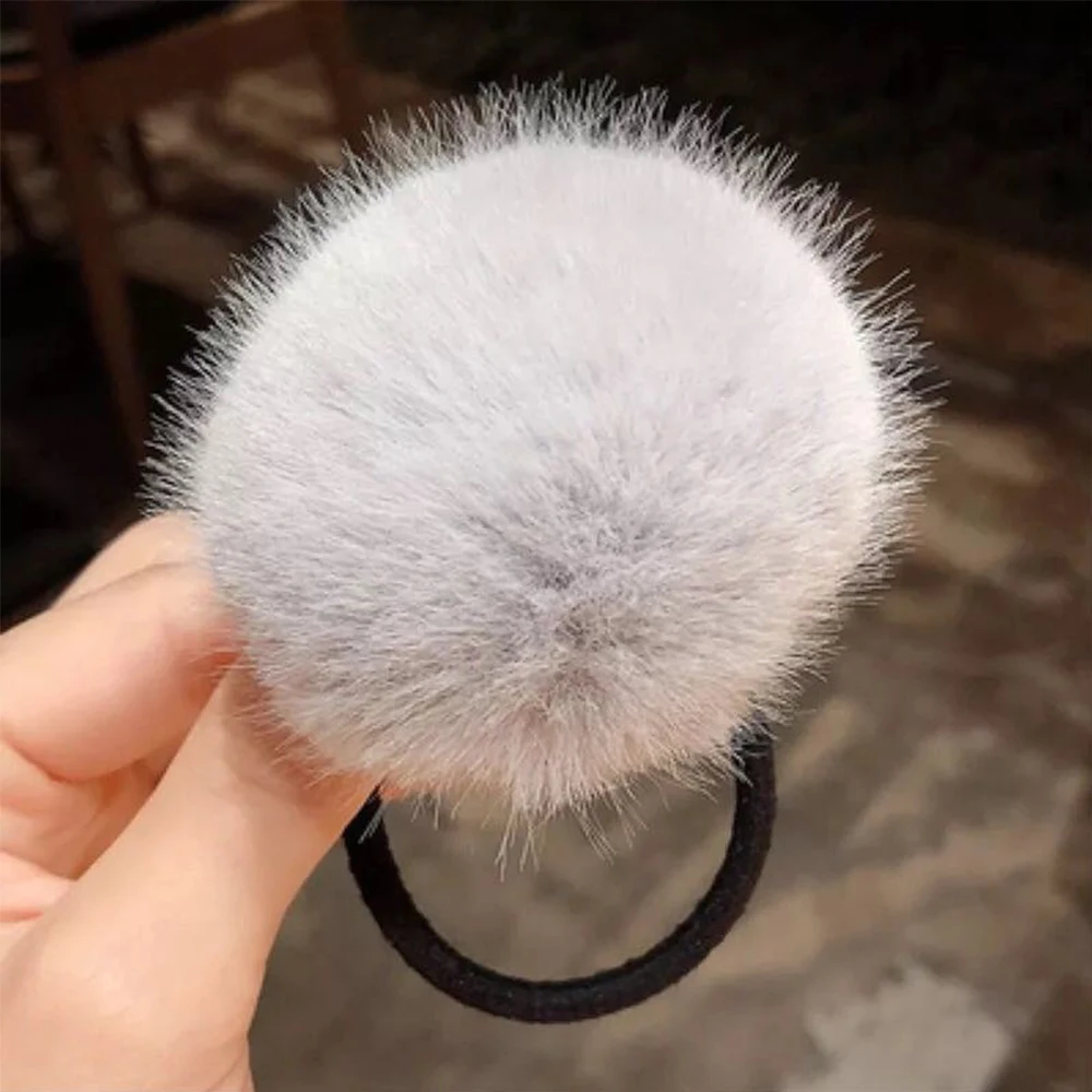 Lovely Girls Imitation Rabbit Fur Hairband Elastic Pompom Ponytail Holder Hair Accessories Pompom Rubber Band Plush Hair Rope