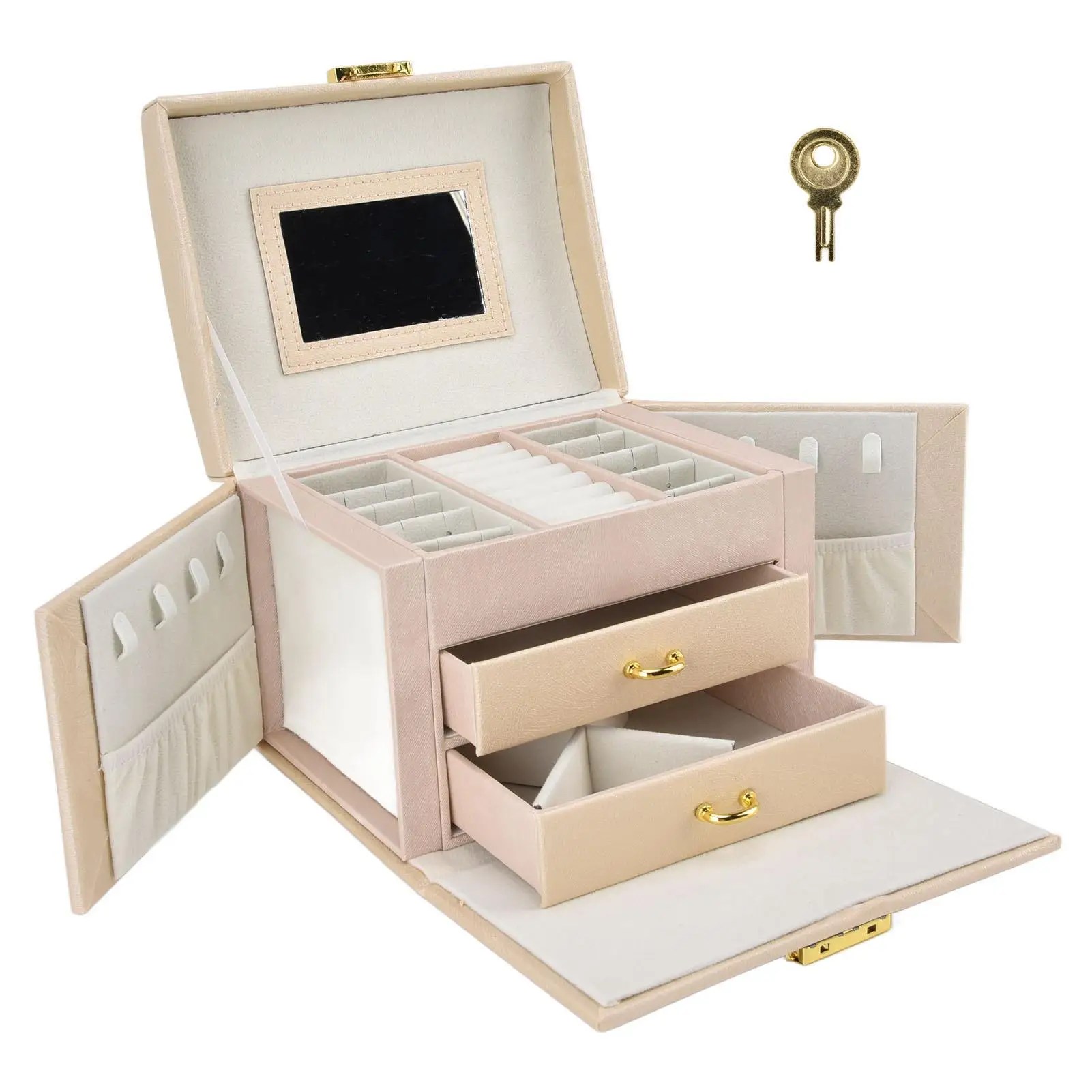 

Acrylic Travel Jewelry Case with Key, Portable Storage Organizer Box - Dual Drawers for rings , Earrings, Necklaces