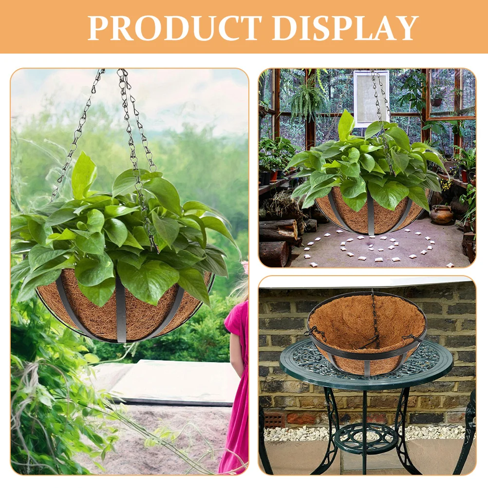 سلة معلقة من ألياف جوز الهند حاوية زراعة طبيعية للحديقة الداخلية والخارجية جدار جبل زارع شرفة أصيص زهور كبير #4