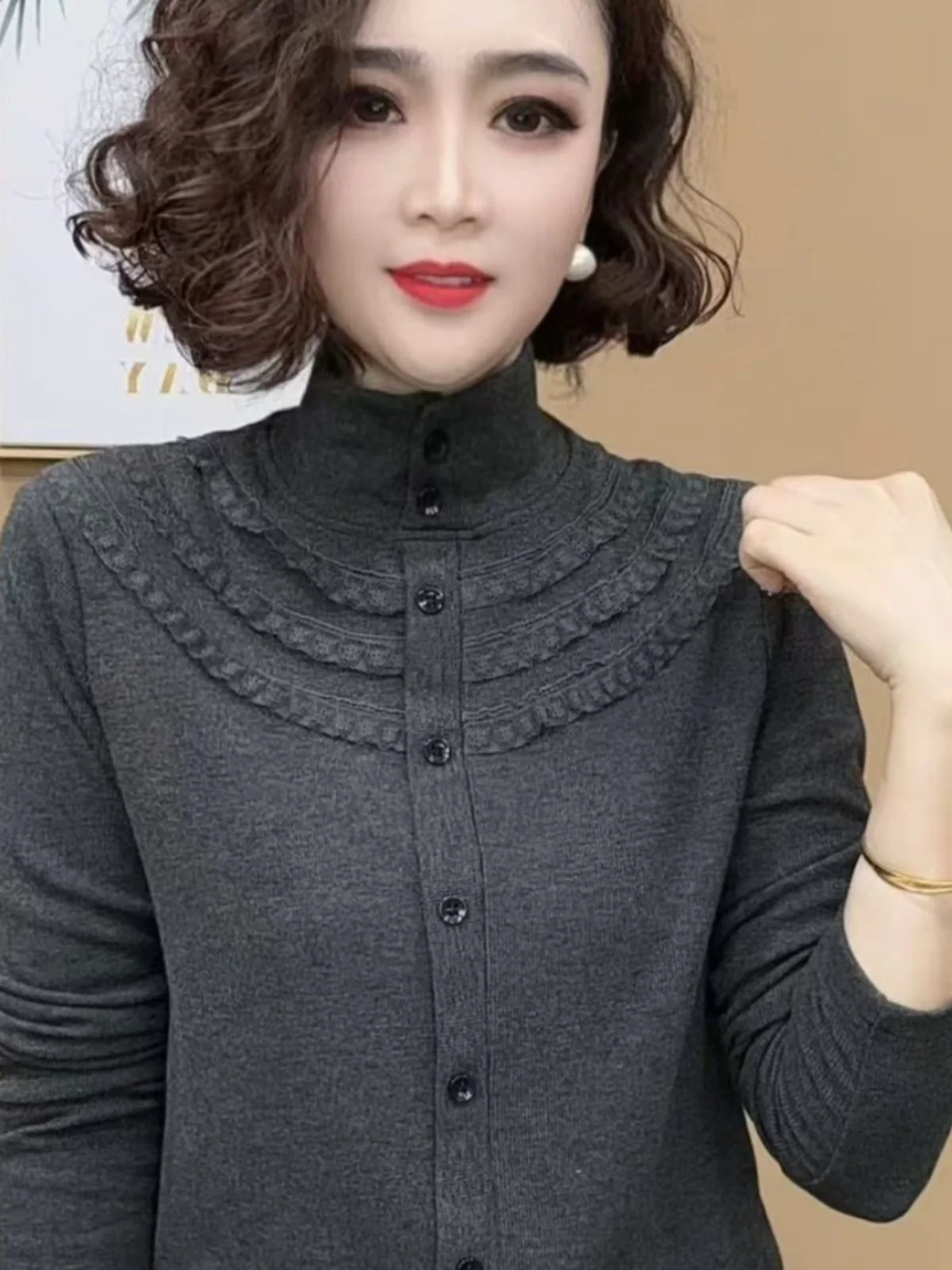 가을 겨울 신상 여성 패셔너블 롱 슬리브 베이스 셔츠 슬림핏 단색 한국 스타일 탑 트렌디 출퇴근룩