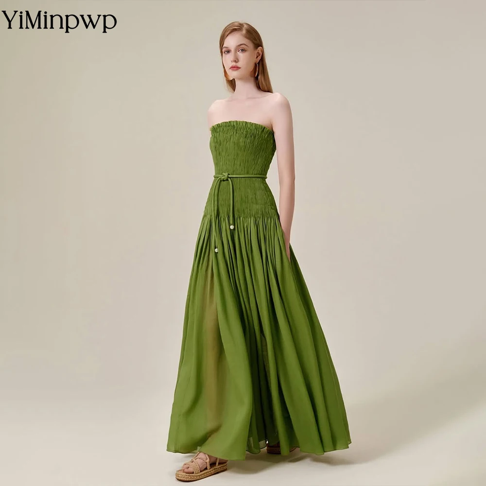 فساتين سهرة خضراء للنساء لالتقاط الصور فيستدوس دي غالا فساتين حفلات بدون حمالات بطول الأرض فساتين زفاف الضيوف حسب الطلب