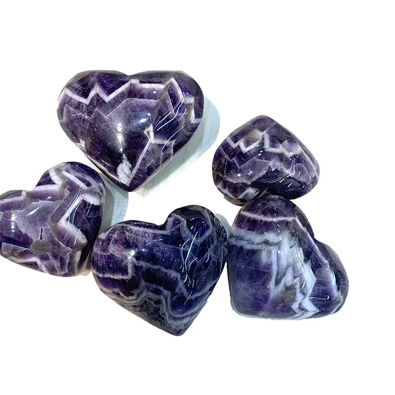 Natural Dream Amethyst Quartz Crystal Heart Shape Polished Palm Stone Healing Crystals Home