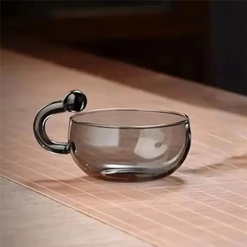 AEE2-High Aesthetic Nordic Style Glass Rat Tail Teapot, Gray Coffee Cup, Household Heat-Resistant