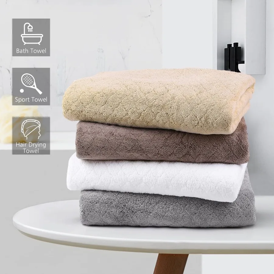 Bath Towel Set 2 Piece Plaid Polyester Hotel and SPA Bath Towels 30" x 60" White Blue