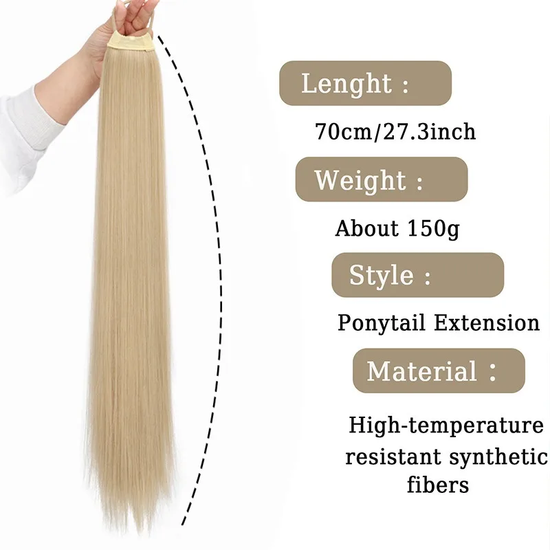 Synthetic 28Inch Long Straight Hair Ponytail Band Elasticity Rubber Band Hair Ring Ponytail Hair Extensions for Women
