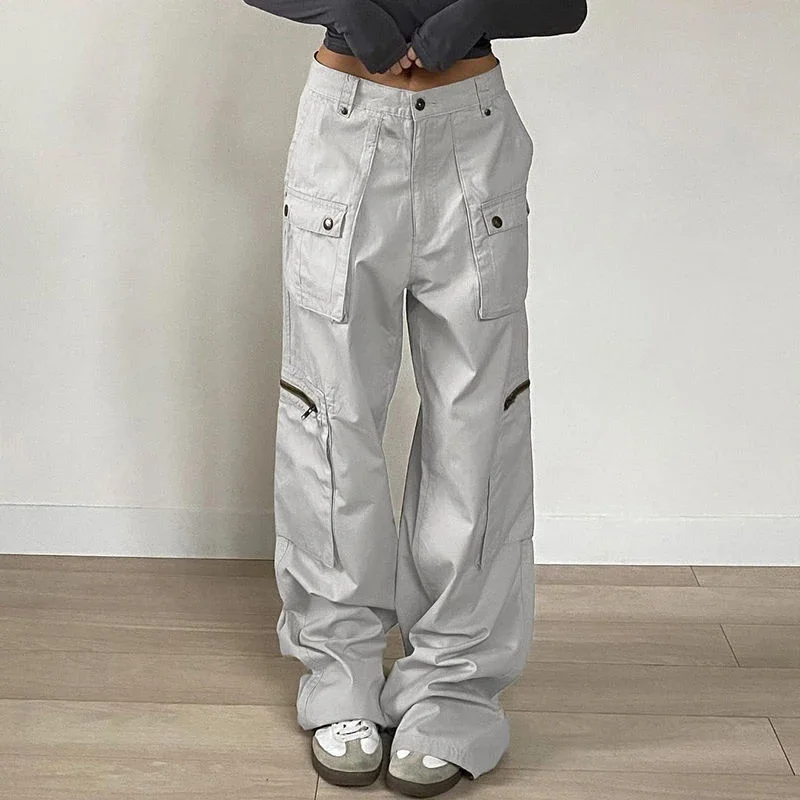 Streetwear Mutil Pockets Cargo Pants Jeans Women Casual Straight Leg Denim Trousers Harajuku Overalls Fashion Y2K Pantalones