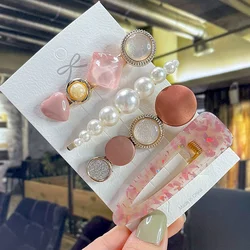 Korea Fashion Geometric Barrettes Headwear Girls Hairpins Pearl Crystal Hairgrip Side Clip Hair Accessories Jewelry