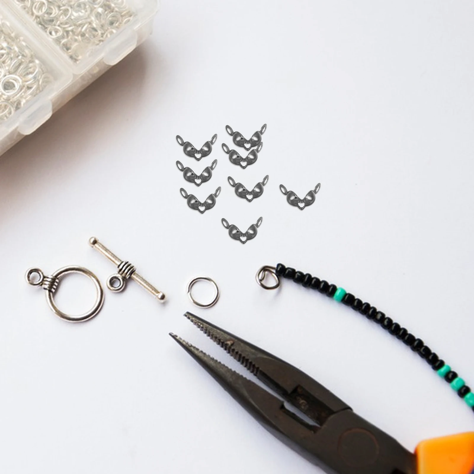 

200pcs For Jewelry Making Metal Iron Crimp End Knot Covers Open Bead Caps Diy Accessories Black Craft Beads Hook Ring Covers