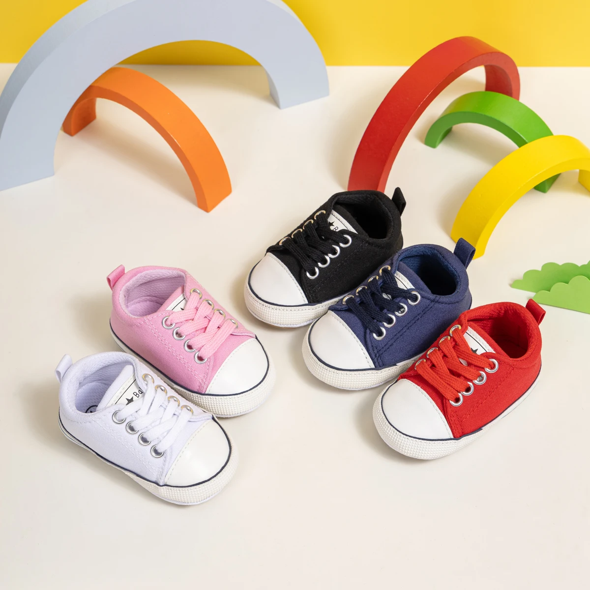 KIDSUN New Boys Girls Lace-Up Canvas Baby Shoes Toddler Rubber Soft Sole Non-Slip First Walker Sports Shoes for Indoor Outdoor