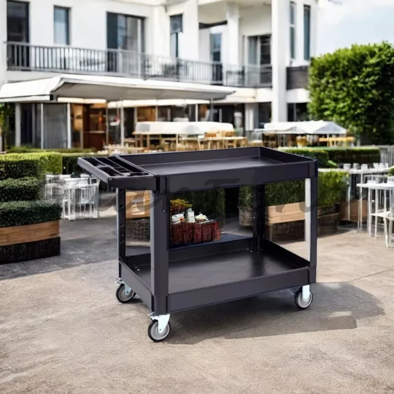 Multi functional plastic rolling service carts and mobile storage carts for hotel and restaurant catering services
