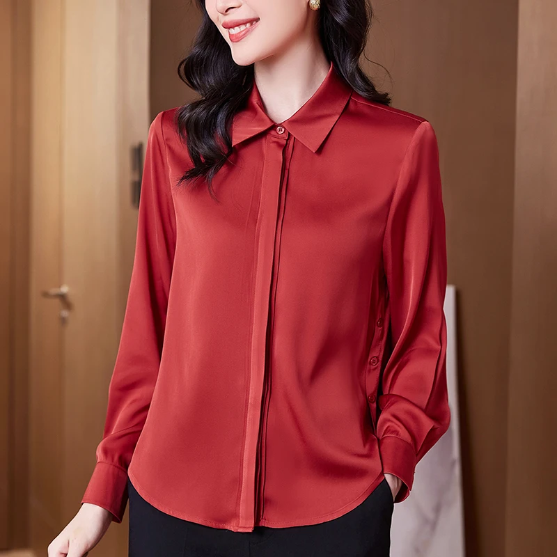 

Elegant Fashion Shirts And Blouses For Women Turn-down Collar Long Sleeve Women's Buttons Shirt Office Lady Solid Blouse Loose