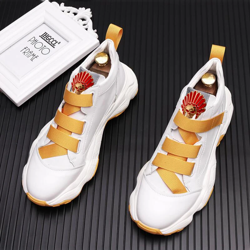 Triple comfortabl Fashion Men Yellow Casual Shoes High Top Lace Up Trending Man Leisure Shoes Platform Hip Hop Zapatos White A3s