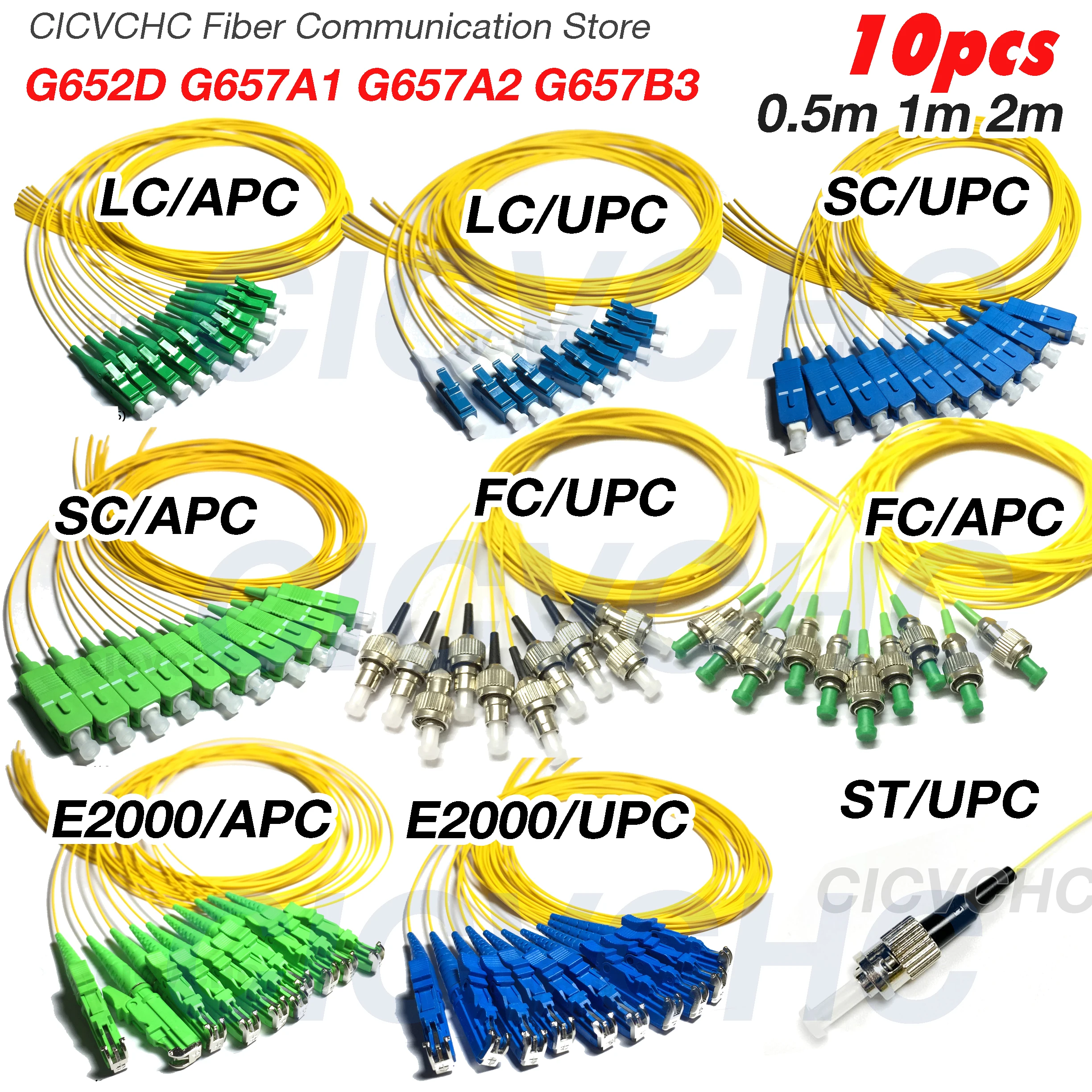 

10pcs SC/APC SC/UPC LC/APC LC/UPC FC/UPC FC/APC ST/UPC E2000/APC Optic Fiber Pigtail SM G652D G657A1 G657A2 G657B3 0.9mm Cable