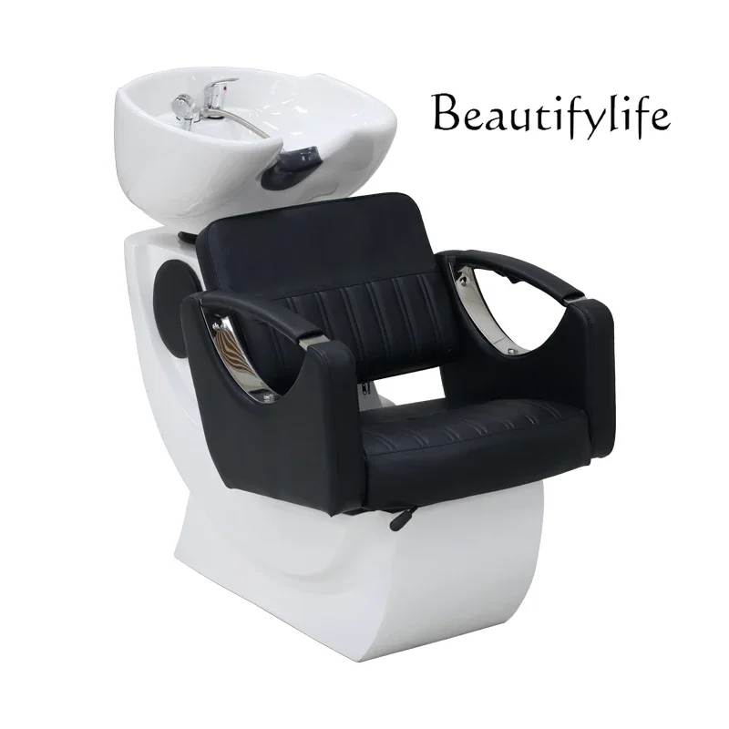 

Barber Shop Shampoo Chair Japanese Simple for Hair Salon Ceramic Basin Sitting Shampoo Chair