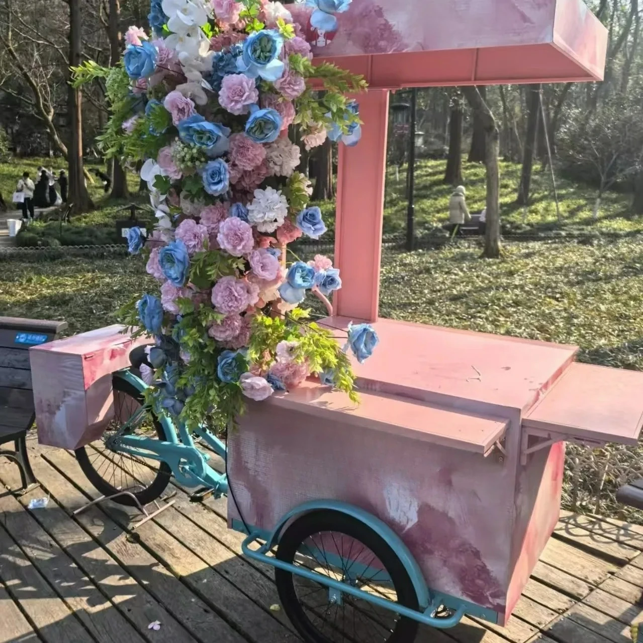 Customizable Coffee Cart Street Stall Ride Mobile Tricycle Stall Counter Lemonade Flower Sale
