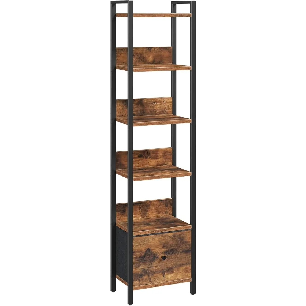 Bookshelf, 6-Tier Bookcase with Drawer, Small Book Shelf for Small Space, Storage Shelf Organizer, for Living Room, Bedroom, Stu