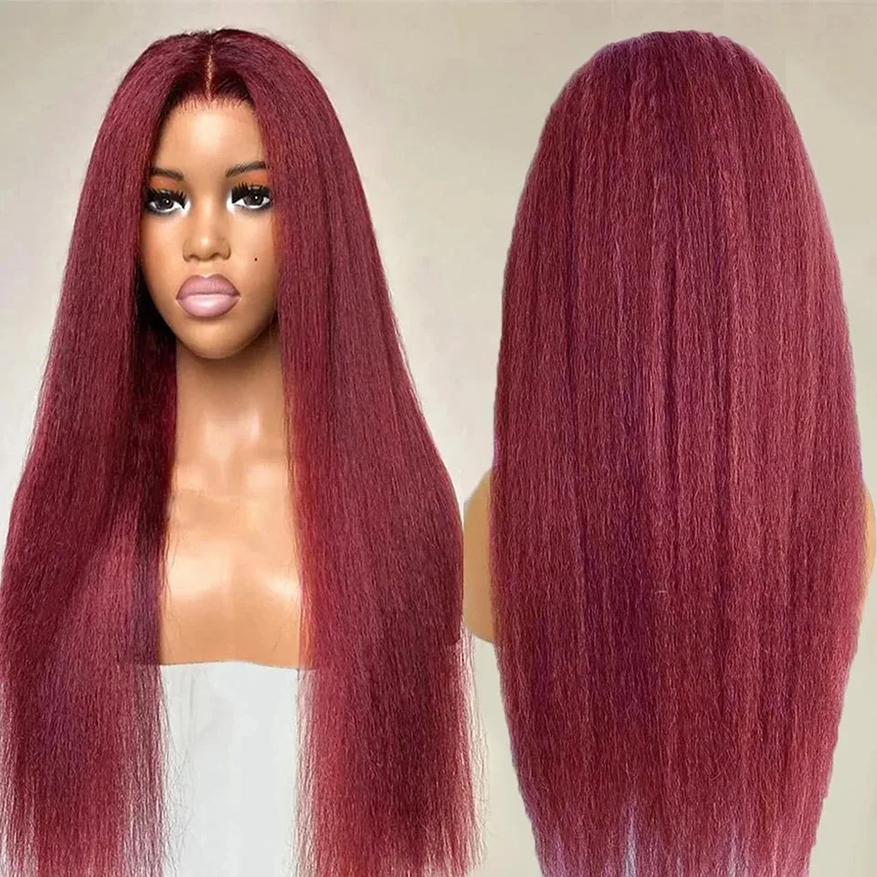 Straight 200 density 30 32 34 Inch 99j burgundy 13x4 Lace Front Human Hair 13x6 Lace Frontal Wig Brazilian For Black Women