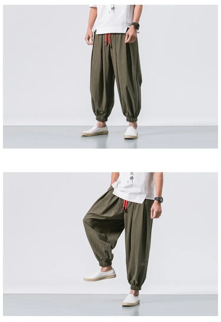 Herren Harems hose mit Bein Baumwolle Leinen hose Frühling Herbst Qualität Männer lässig baggy lose übergroße Hosen Streewear – Detail 9