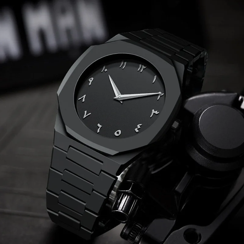 

Hot Sale Men's Quartz Watch with Arabic Numerals Black Matte Plastic Band 41mm Dial-Fashionable Cross-Border Design