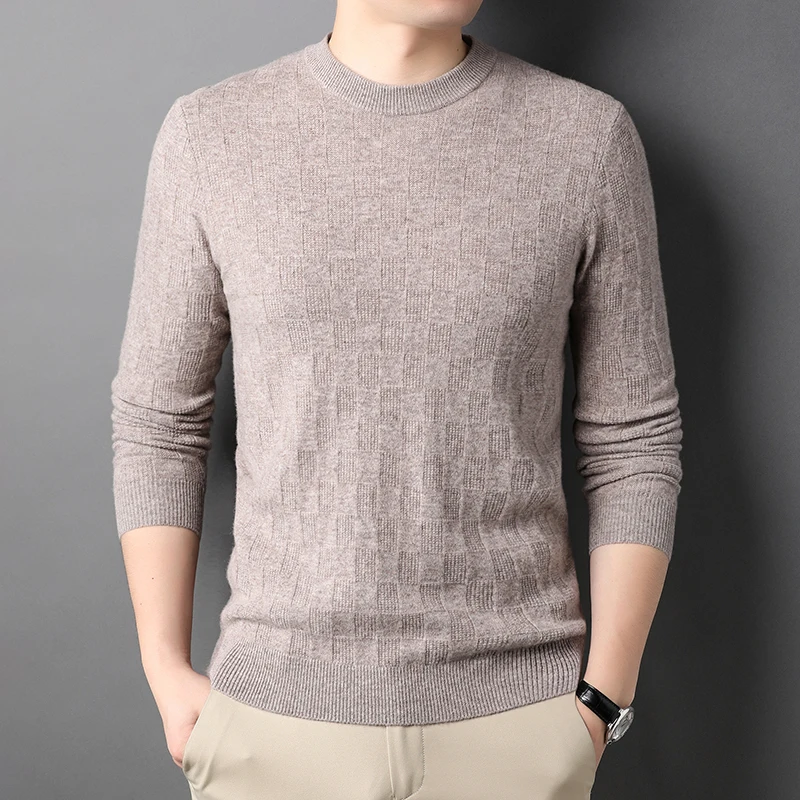 New 100% Wool Spring Autumn Men's Sweaters High Quality Solid Color Computer Knitted Pullover Casual Male Sweaters 4XL