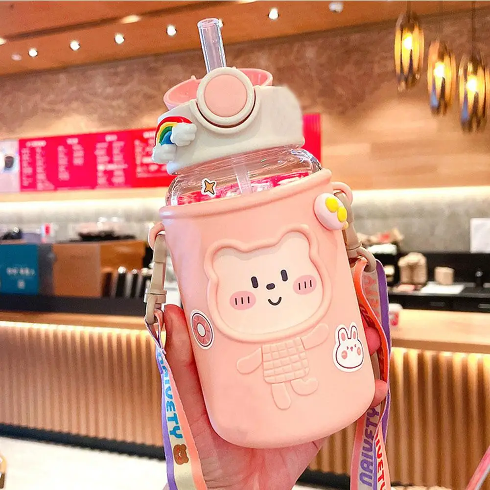 Kids Water Sippy Cup With Straw Bear Leakproof Water Capacity Drink Cup Bottle Lovely Portable Outdoor Bottles High M2m6