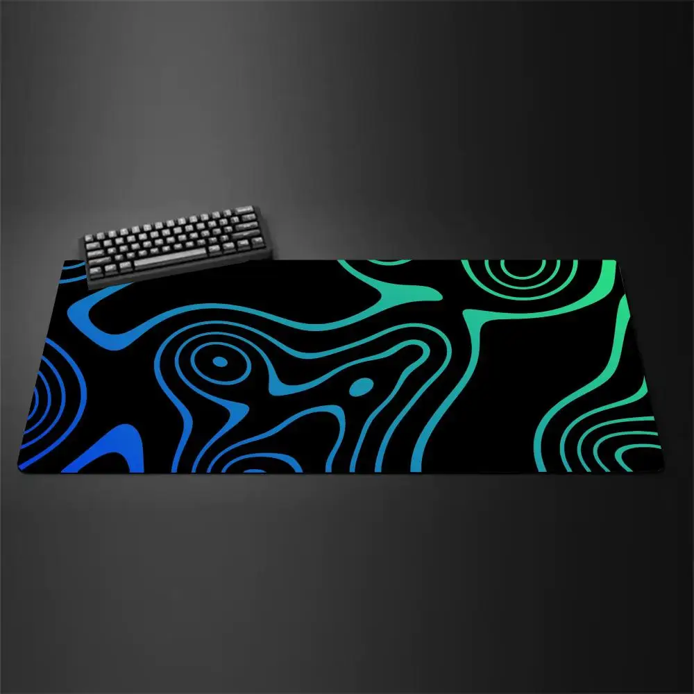 Blue Green Contour Line Large Extended Mouse Pad NonSlip Rubber Base Gaming Keyboard Desk Mat Mousepad Minimalist Office Desktop