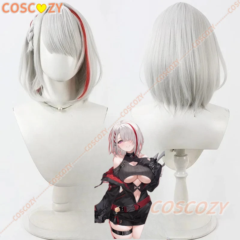 Juego Azur Lane KMS Duisburg pelucas de Cosplay 30cm plata blanco mezclado rojo pelo corto pelucas sintéticas resistentes al calor para adultos