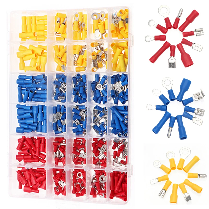 

500pcs Insulated Cable Connector Electrical Wire Crimp Spade Butt Ring Fork Set Ring Lugs Rolled Terminals Assorted Kit